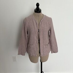 Tahari Womens Jacket Medium Linen Cotton Blend Mauve Gauzy Texture Open Front
